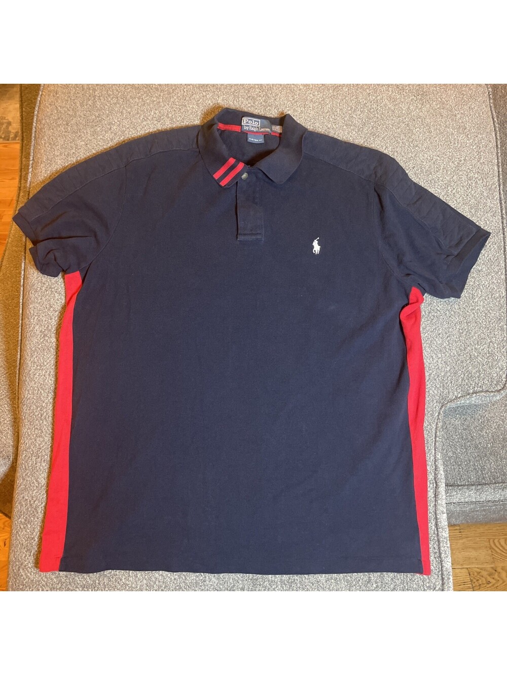 Polo Ralph Lauren Polo Shirt Mens 2XL Blue Red Colorblock Zip Custom Fit Golf